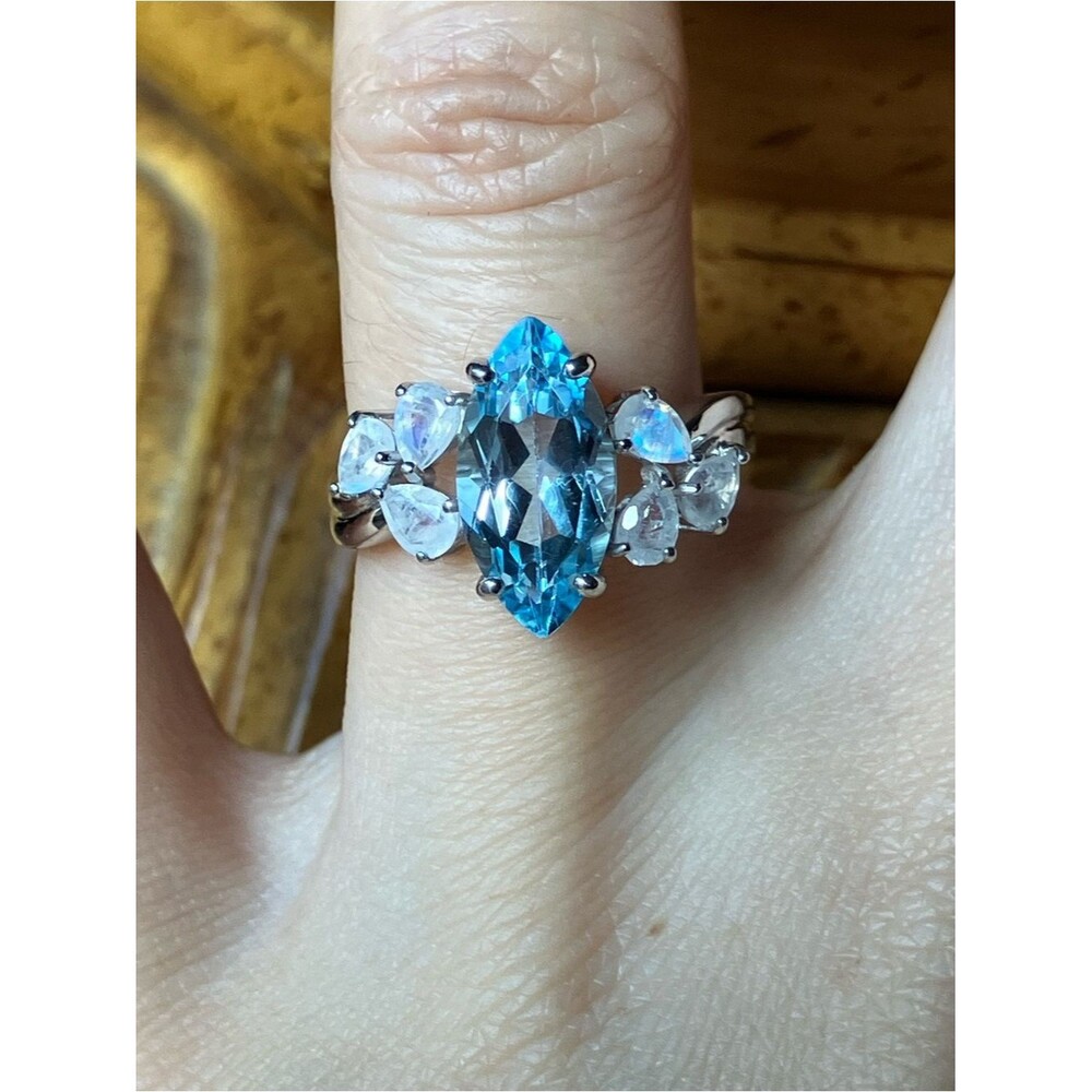 Sky Blue Topaz Moonstone Ring Size 7